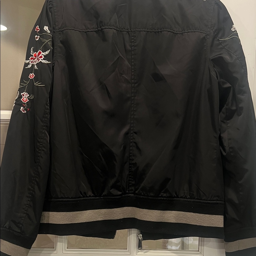 BCBGeneration Black Bomber Jacket with Floral Emb… - image 10